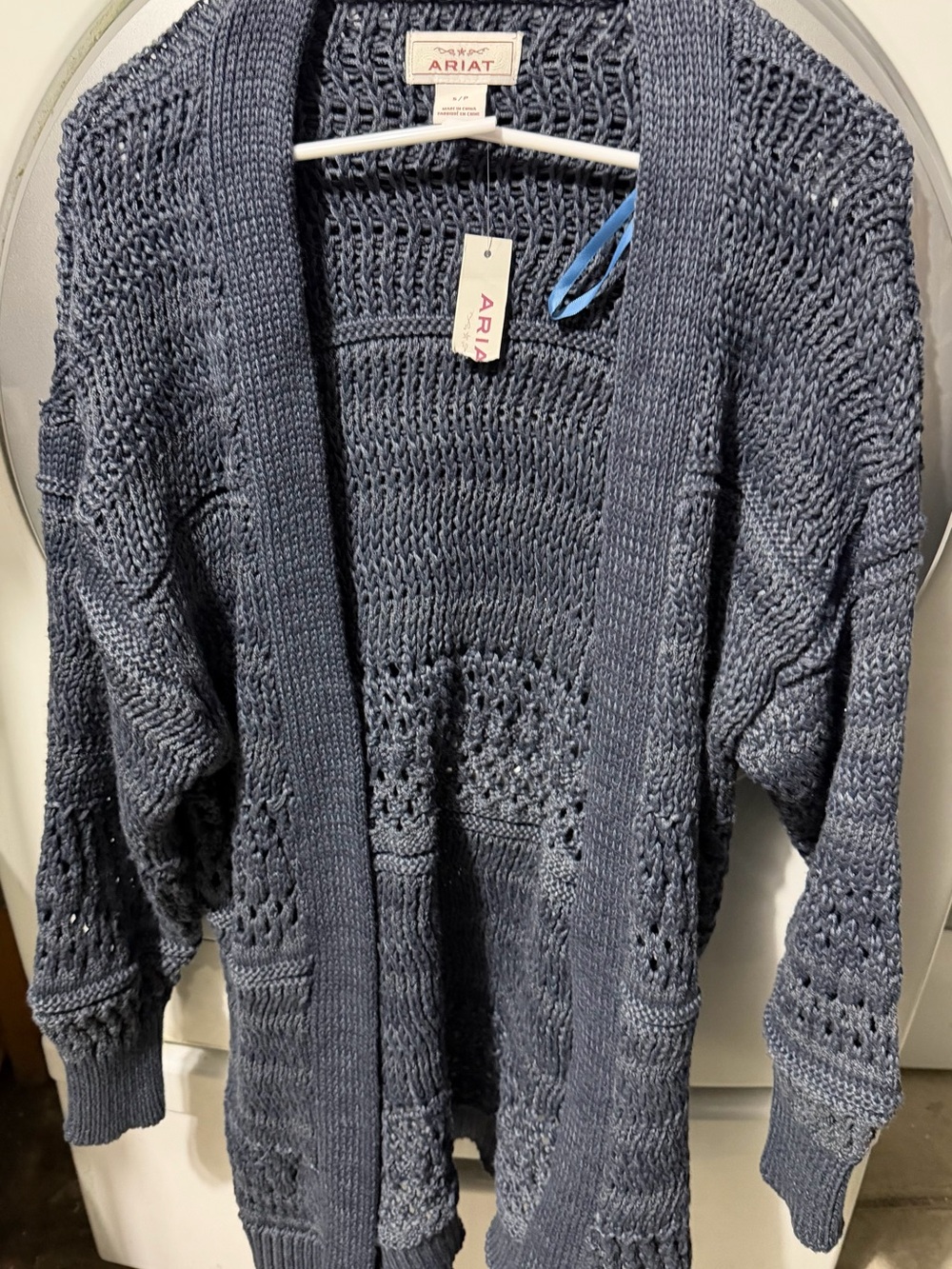 Ariat Slate Blue Open-Front Crochet Knit Cardigan